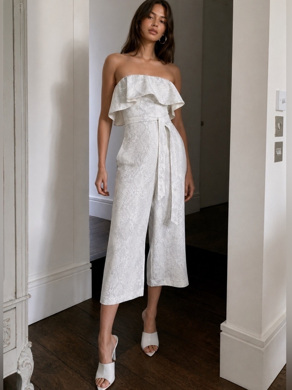 NEW Babaton Altamiro Flutter Python Snake Ruffled Strapless Ruffle Jumpsuit